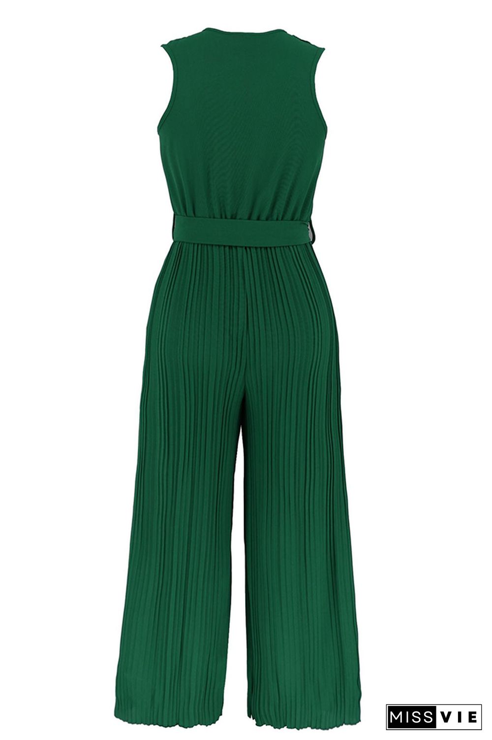 V Neck Ruffles Pleated Sleeveless Jumpsuit