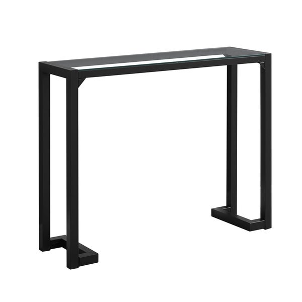 Accent Table， Console， Entryway， Narrow， Sofa， Living Room， Bedroom， Metal， Tempered Glass， Clear， Contemporary， Modern