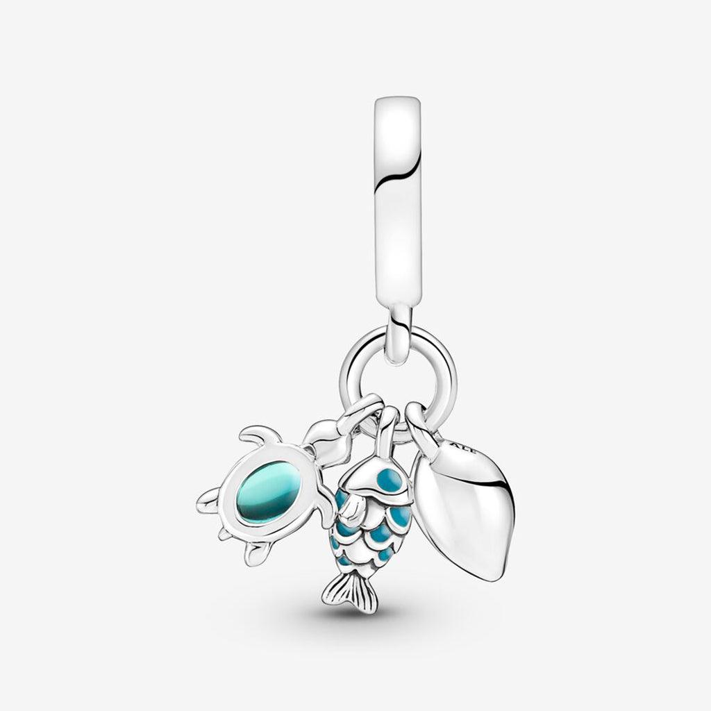 PANDORA  Fish, Sea Turtle & Conch Triple Dangle Charm