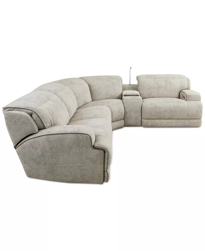 Furniture Sebaston 5-Pc. Fabric Sectional with 3 Power Motion Recliners and 1 USB Console