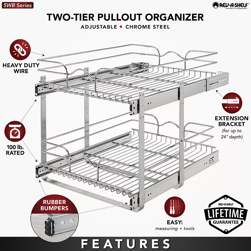 Rev-A-Shelf Kitchen Cabinet Pull Out Shelf Organizer， 18 x 22 In， 5WB2-1822CR-1