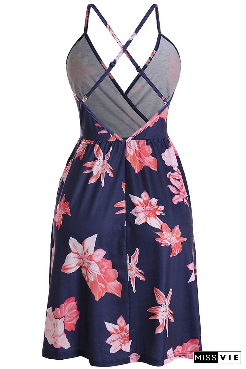 V-neck Slip Backless Floral Print Dress Wholesale