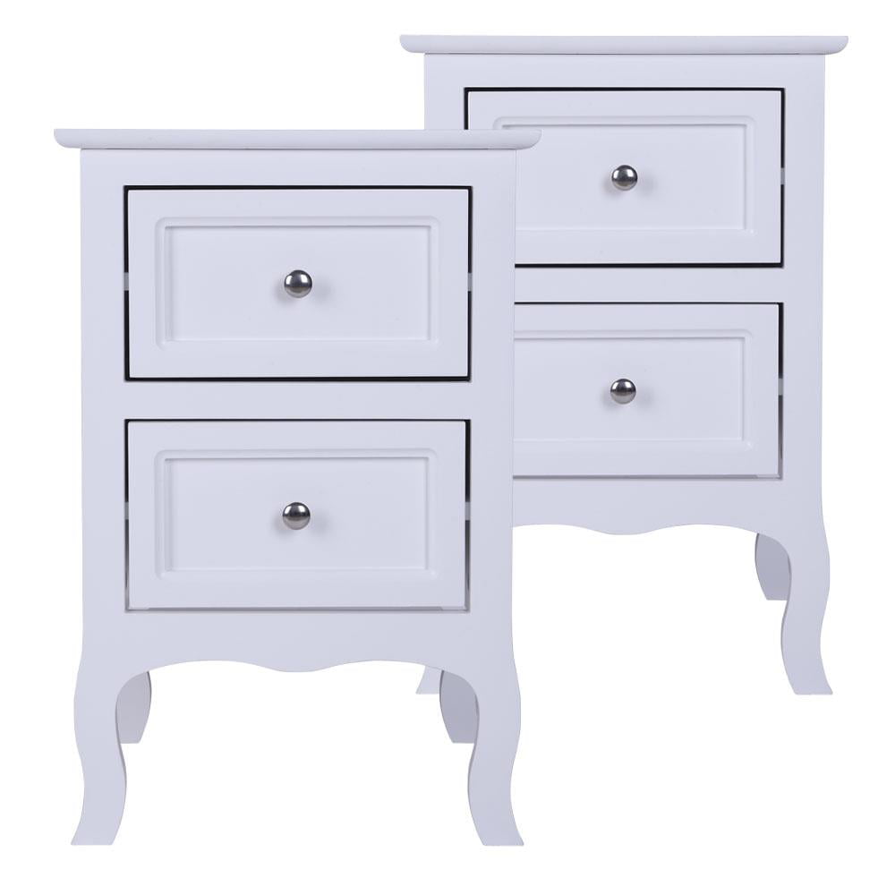 SamyoHome 2 PCS White Nightstand,End Table with 2-Drawer,Wooden Bedside Table Night Table,Bedroom Furniture Nightstand,Country Style