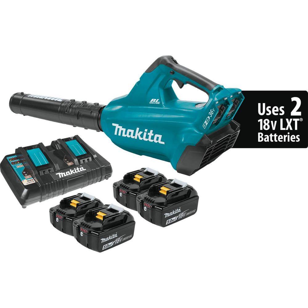 Makita 120 MPH 473 CFM 18V x2 (36V) LXT Lithium-Ion Brushless Cordless Leaf Blower Kit with 4  5.0 Ah Batteries XBU02PT1