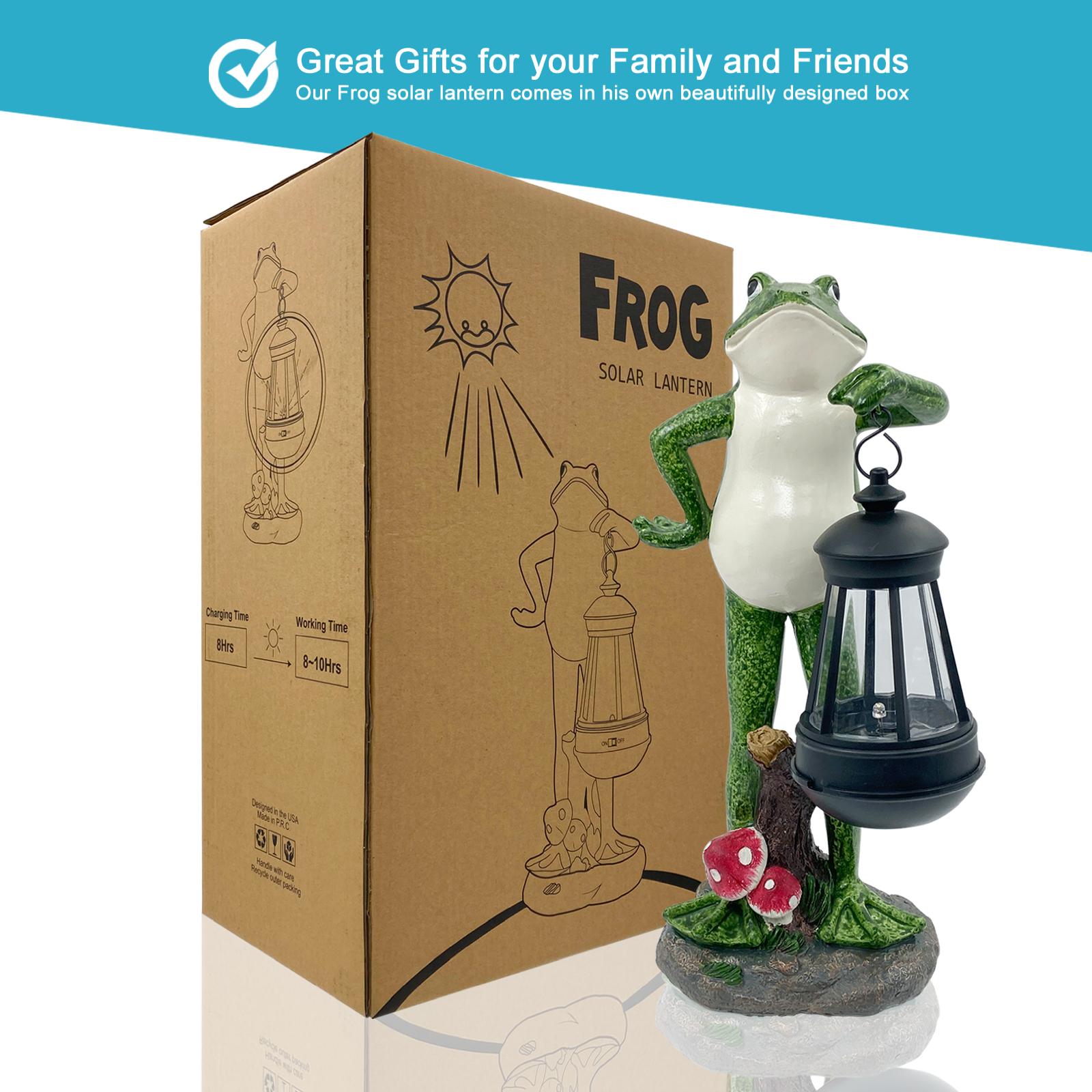 Goodeco Solar Garden Statue of Frog Figurine with Solar Lantern- Garden Frog Ornament -Unique Housewarming Gift, 12 inch