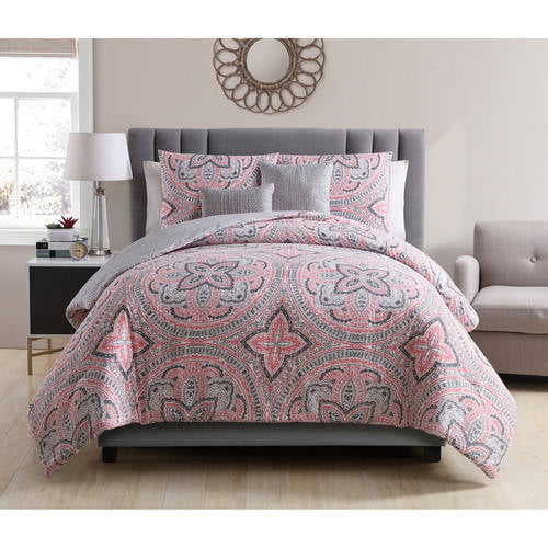 VCNY Home Allison 5-Piece Coral Medallion Polyester 5-Piece Comforter Set， King - Reversible