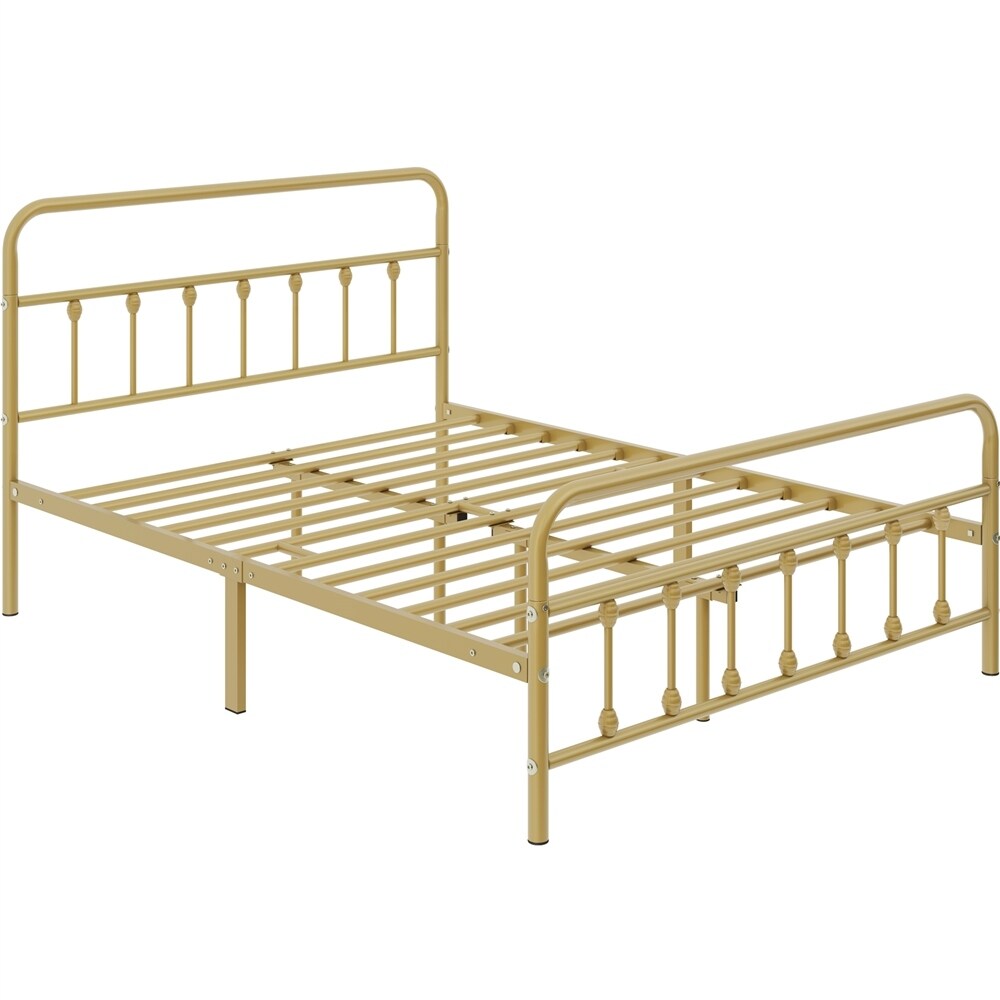 Yaheetech Classic Iron Platform Bed with High Headboard and Footboard Strong Metal Framed Bed