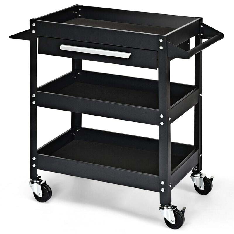 3 Tier Rolling Tool Cart Organizer, 330 lbs Industrial Service Cart Heavy Duty Utility Cart with Storage Drawer