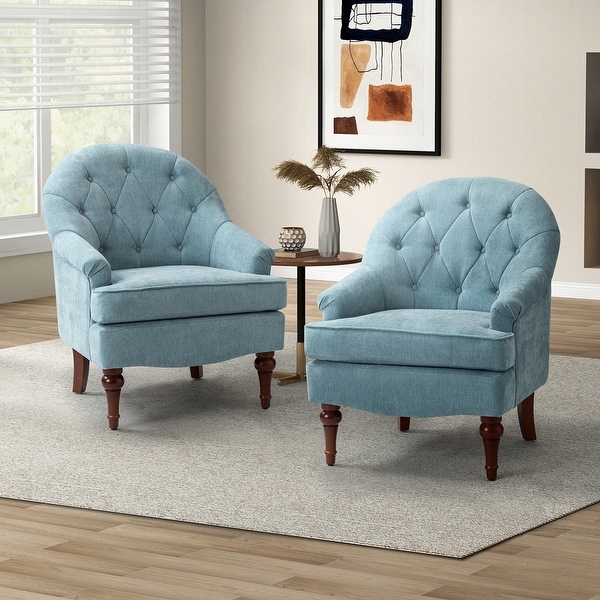 Gioa Classic Polyester Tufted Back Armchair Set Of 2 with Solid Wood Legs by HULALA HOME