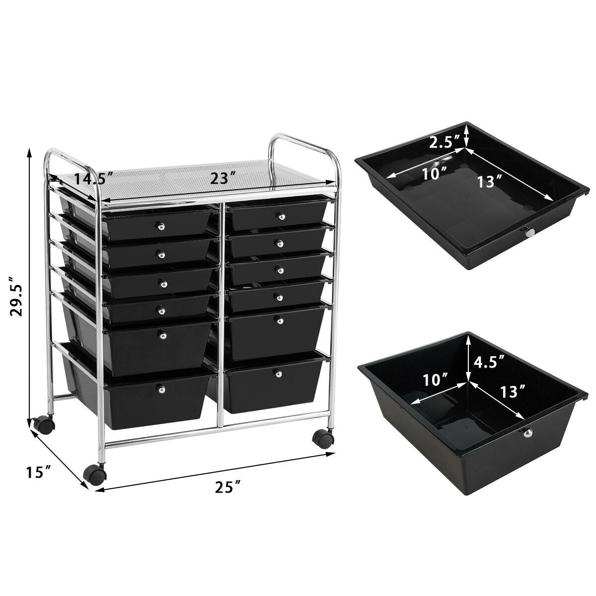 Topbuy 12-Drawers Rolling Storage Cart with Organizer Top Black