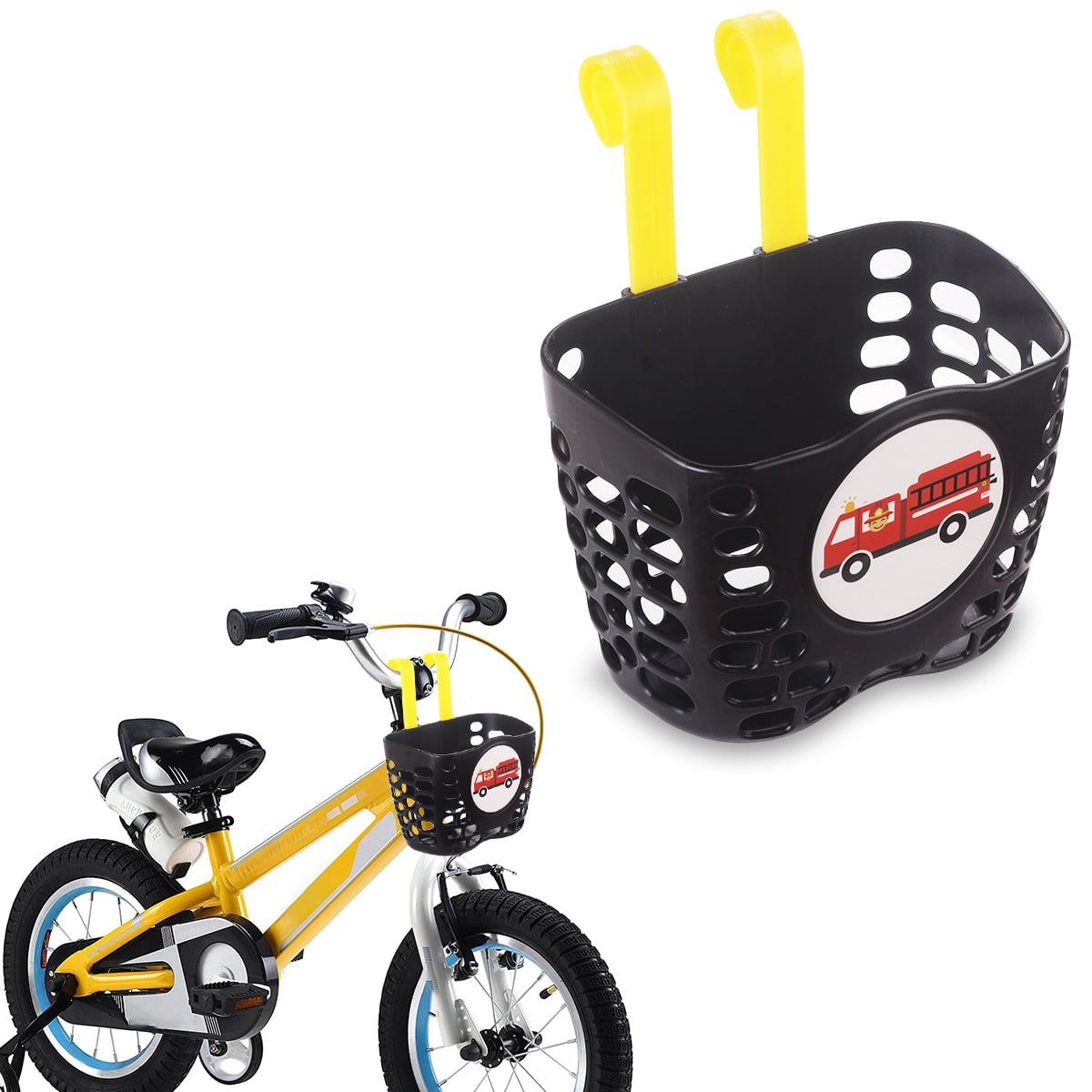 Mini-Factory Kid's Bike Basket， Cute Fire Truck Pattern Bicycle Handlebar Basket for Boy - Fire Truck