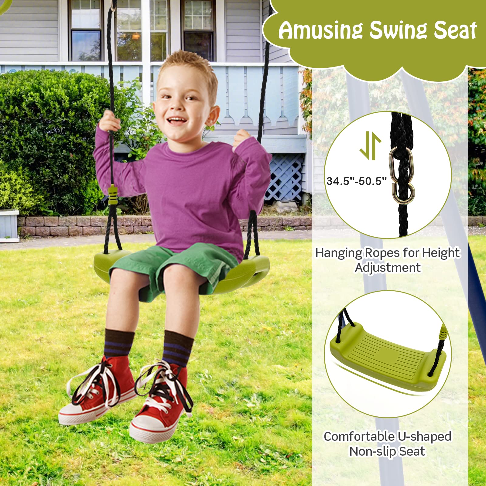 Costzon 440 lbs Swing Sets for Backyard, 3-in-1 Heavy Duty Extra Large Metal Swing Frame