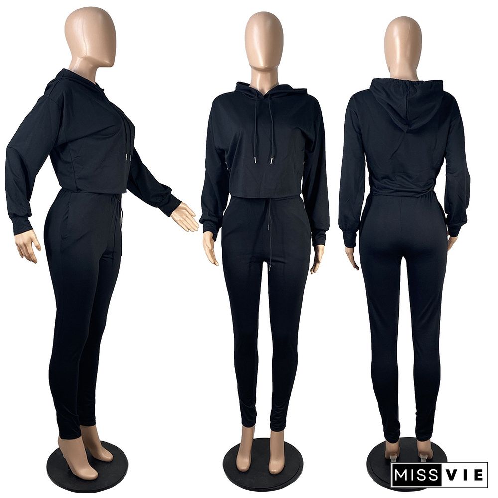 Women Long Sleeve Hoodie Crop Top+Jogger Pants Sport Suit