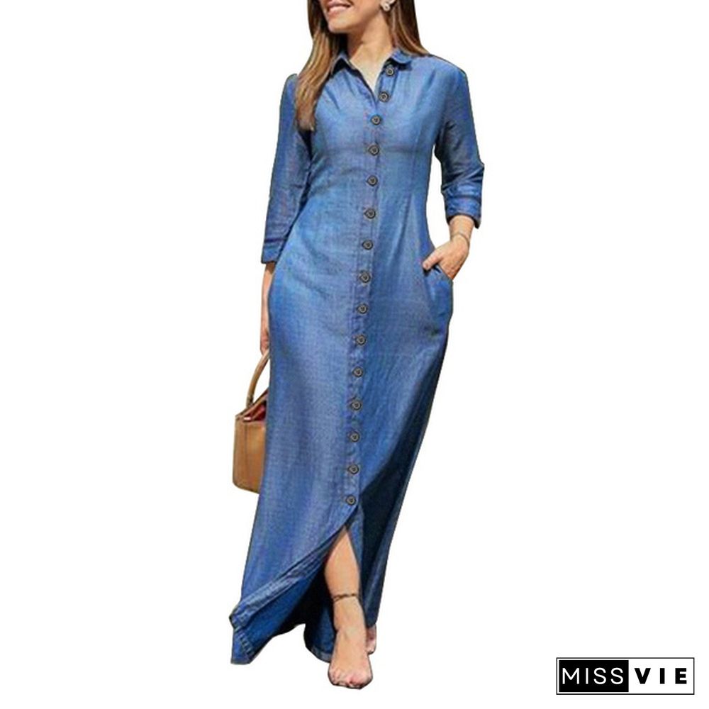 VONDA 3 Color Women Shirt Dress Spring Fall Long Sleeve Button Down Lapel Collar Midi Dress Plus Size Elegant Long Dress Kleid