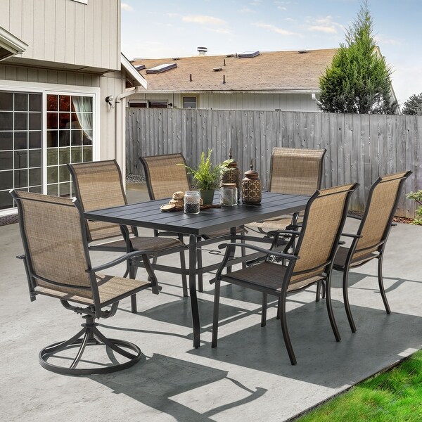 Outdoor 7Piece Dining Set，Textilene Fabric，Powdercoated Iron Frame