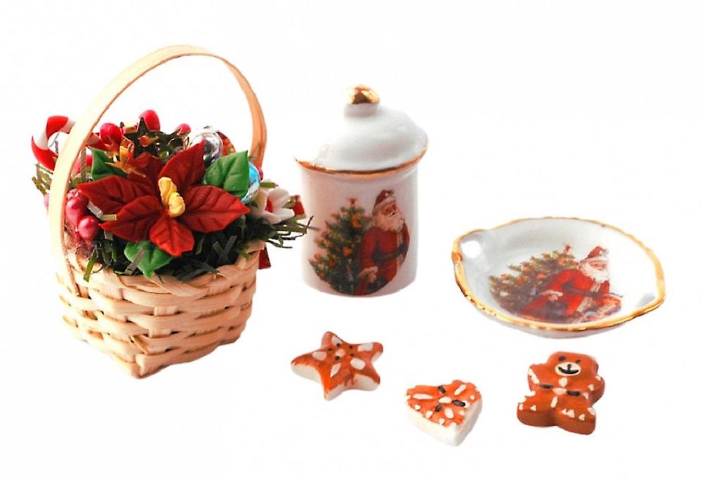 Dolls House Christmas Flowers Jar Plate And Cookies Miniature Reutter Accessory