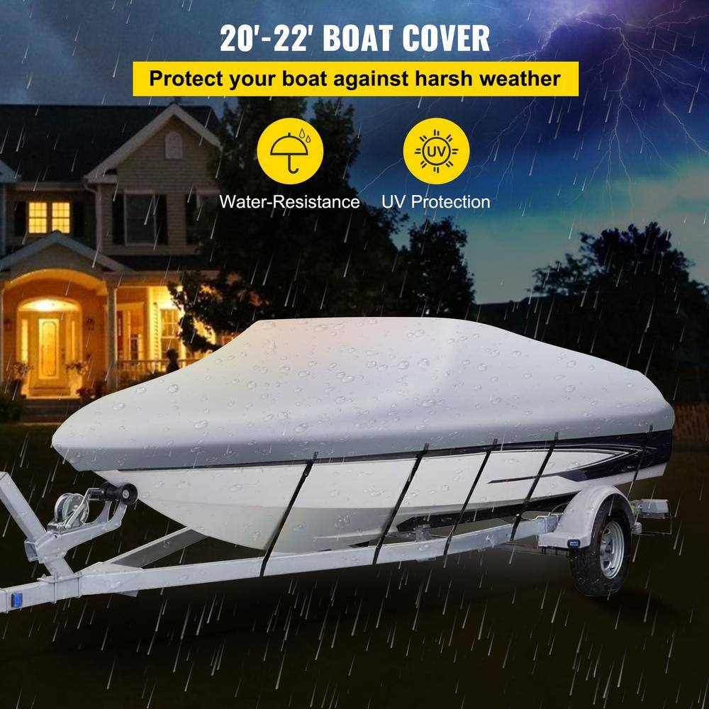 VEVOR 20 ft. to 22 ft. Trailerable Boat Cover V-Hull Boat Cover Waterproof 600D Oxford Fabric for Heavy-Duty storage mooring Y20-22106600D3EBXV0