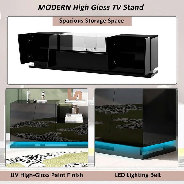 70'' Width Modern High Gloss TV Stand with Tempered Glass