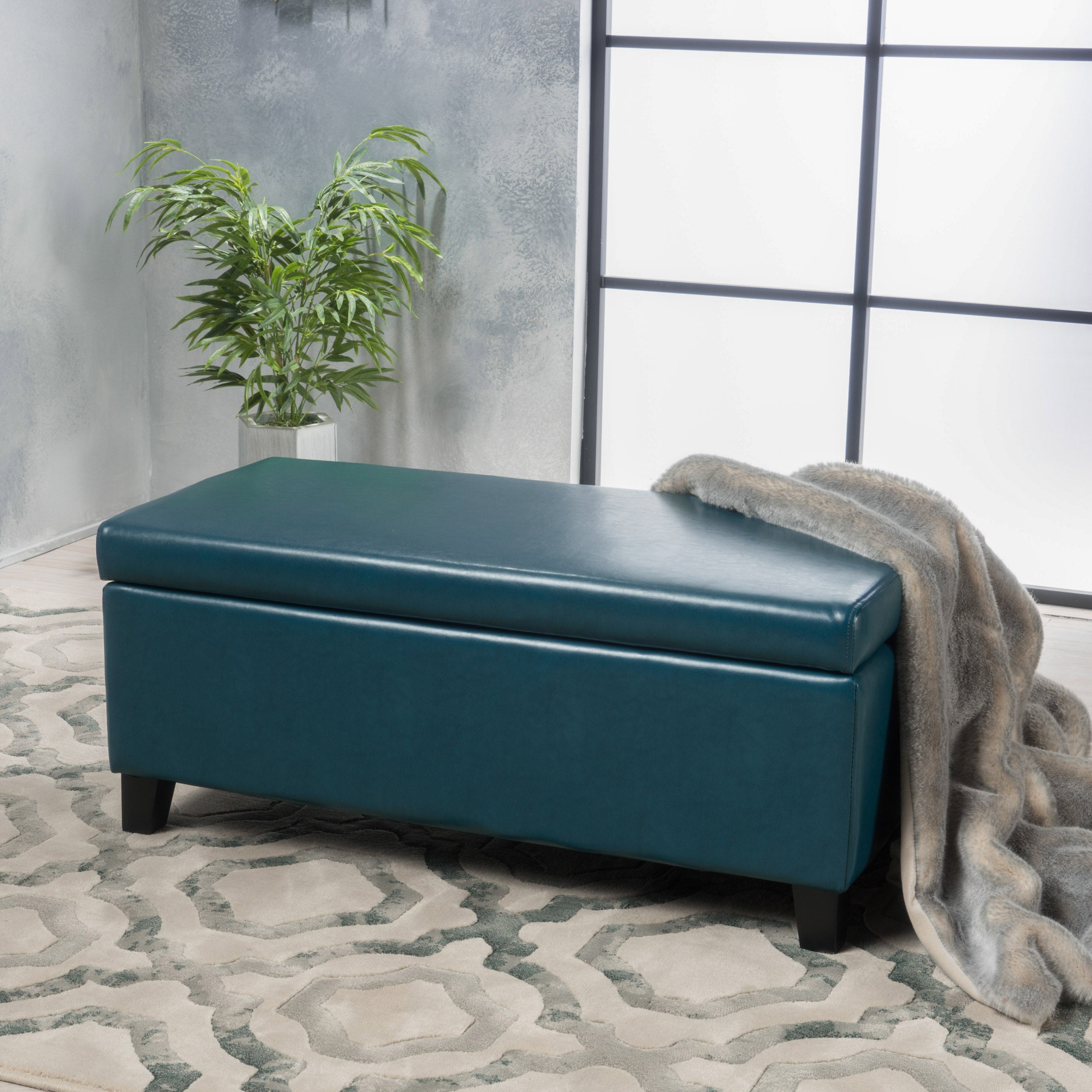 Brianna Rectangle Leather Storage Ottoman Bench