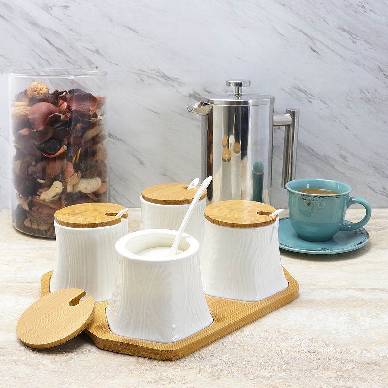 Elama Ceramic Spice， Jam and Salsa Jars with Lids and Serving Spoons