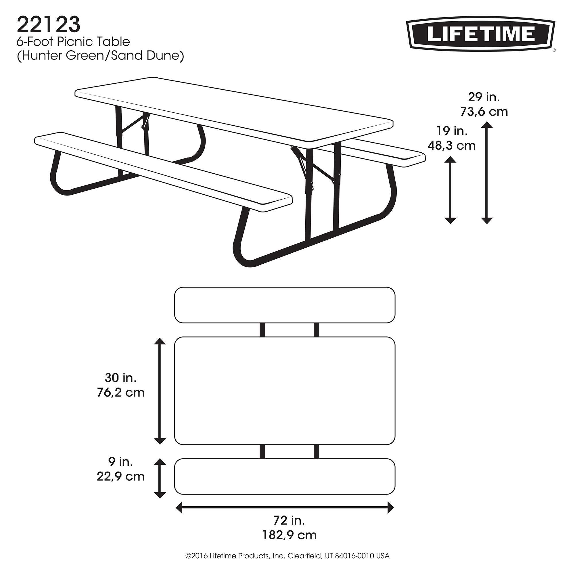 Lifetime 6 Foot Picnic Table， Hunter Green， 22123