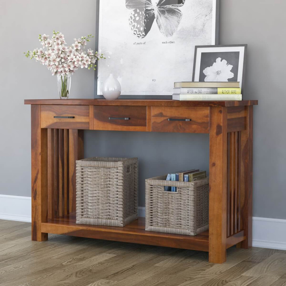 Jeddito Mission Rustic Solid Wood Console Hall Table With 3 Drawers   Rustic   Console Tables   by Sierra Living Concepts Inc  Houzz