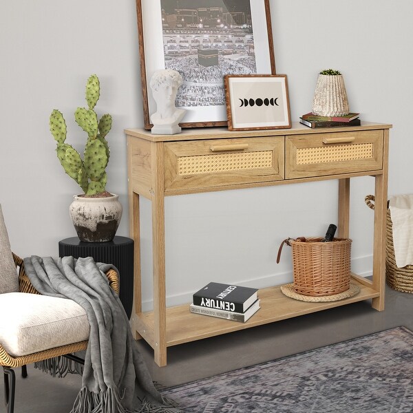 Console Table with Open Storage Shelf and 2 Drawers