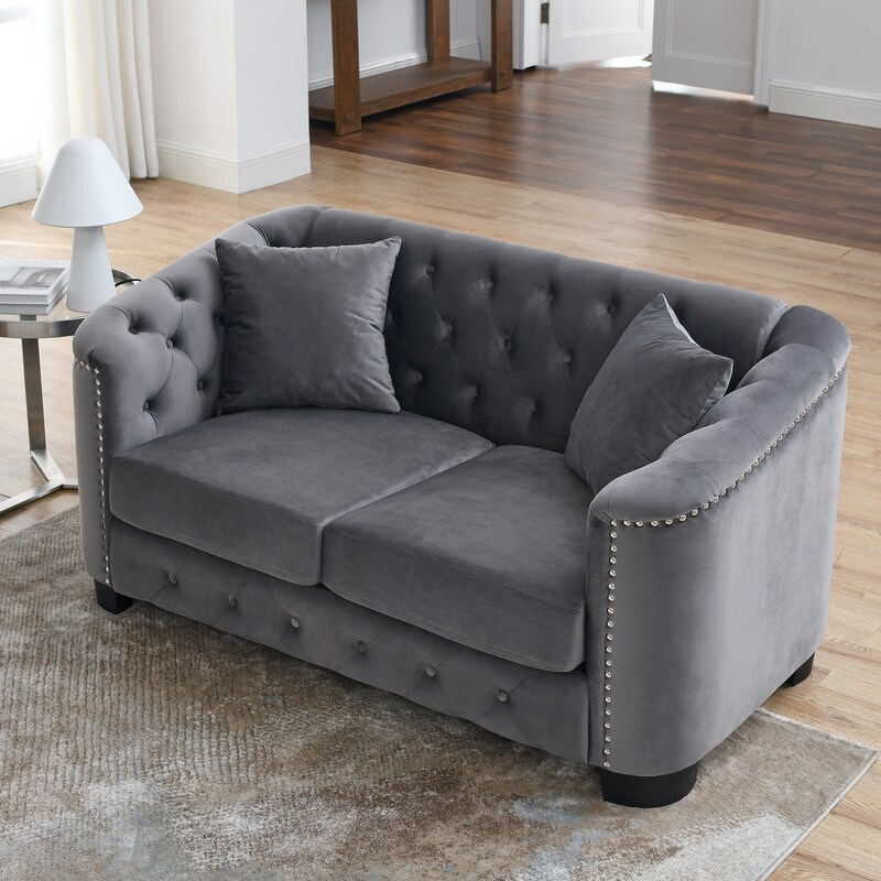 Velvet Upholstered Loveseat Sofa 59\