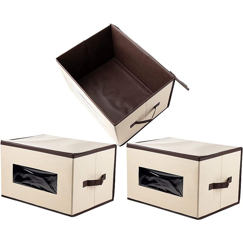 Foldable Storage Bins， Fabric Cubes (Cream， 16.2 x 10 x 12 in， 3 Pack)