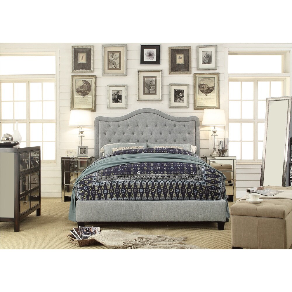 Adella Linen Tufted Upholstered Full Size Bed Frame