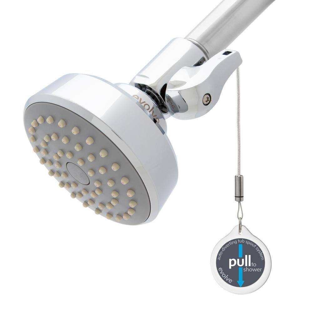 Evolve 1-Spray Patterns 1.5 GPM 3.25 in. H Wall Mount Fixed Shower Head with Auto Diverting Tub Spout with Mounts in Chrome EV3312-CP150-SB