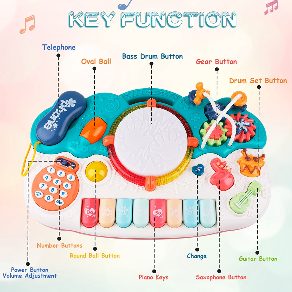 Light-Up Baby Musical Toys 6 in 1 Piano Keyboard Drum Set Gift for 1 Year Old Girls Boys Toys telephone Games