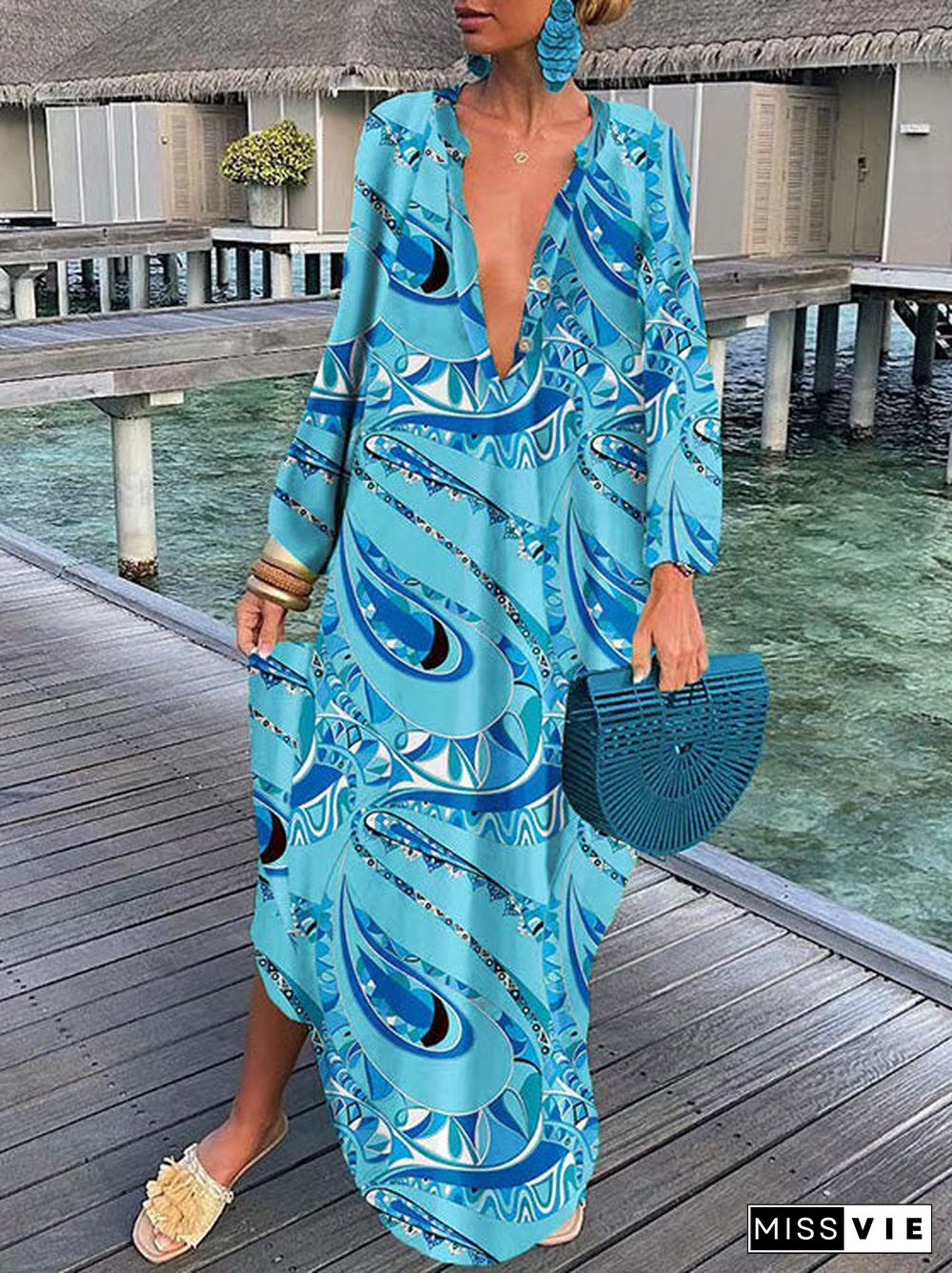 Women'S Dresses Printed Long Sleeve Casual Dress