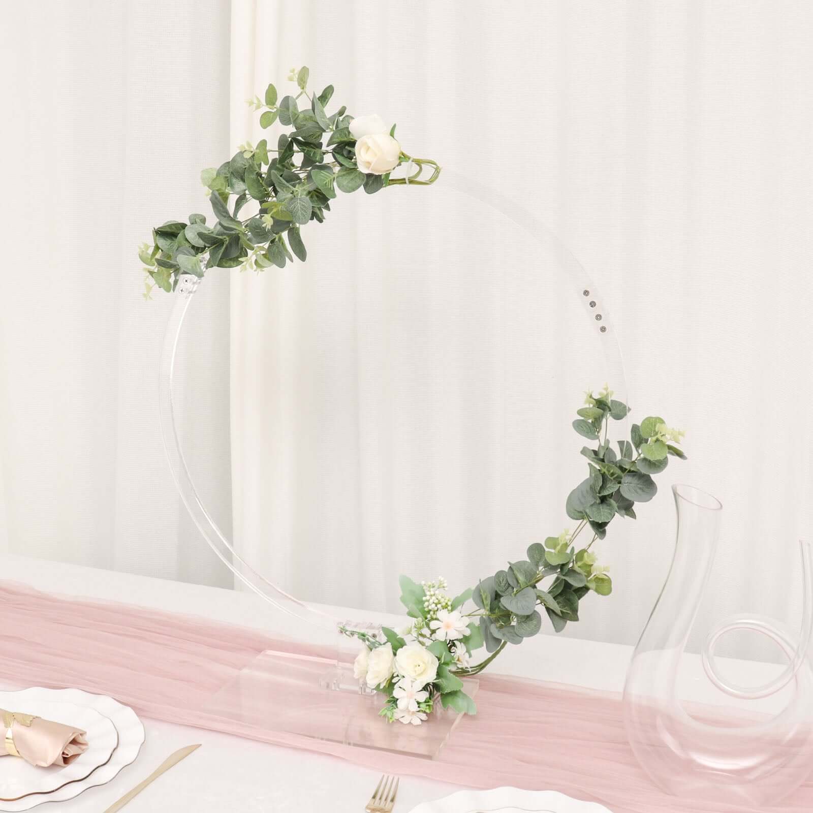 Clear Acrylic Table Wedding Arch Hoop Stand Centerpiece, Round Wreath Tabletop Decor 26