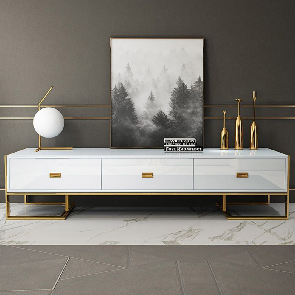 79 quotModern Jocise White  ampGold TV Stand 3 Drawers Media Console   Contemporary   Entertainment Centers And Tv Stands   by Homary International Limited  Houzz