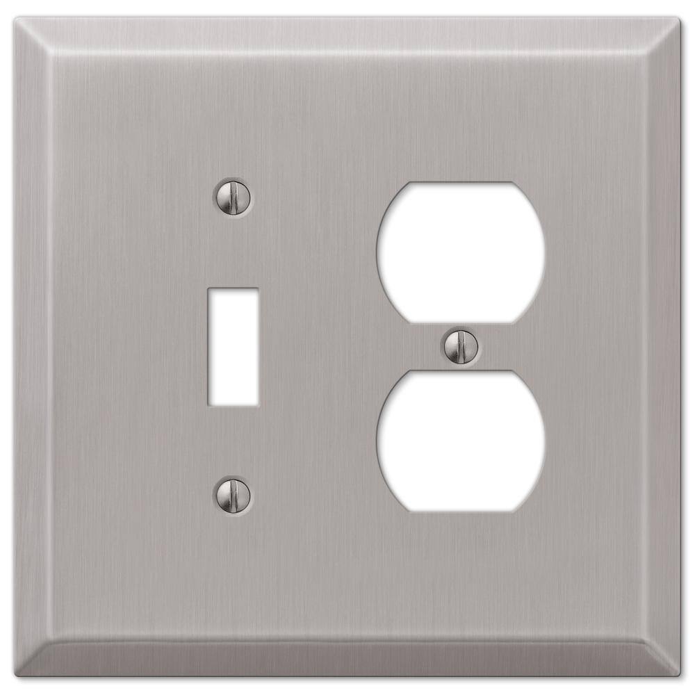 AMERELLE Oversized 2 Gang 1-Toggle and 1-Duplex Steel Wall Plate - Brushed Nickel 463TDBN