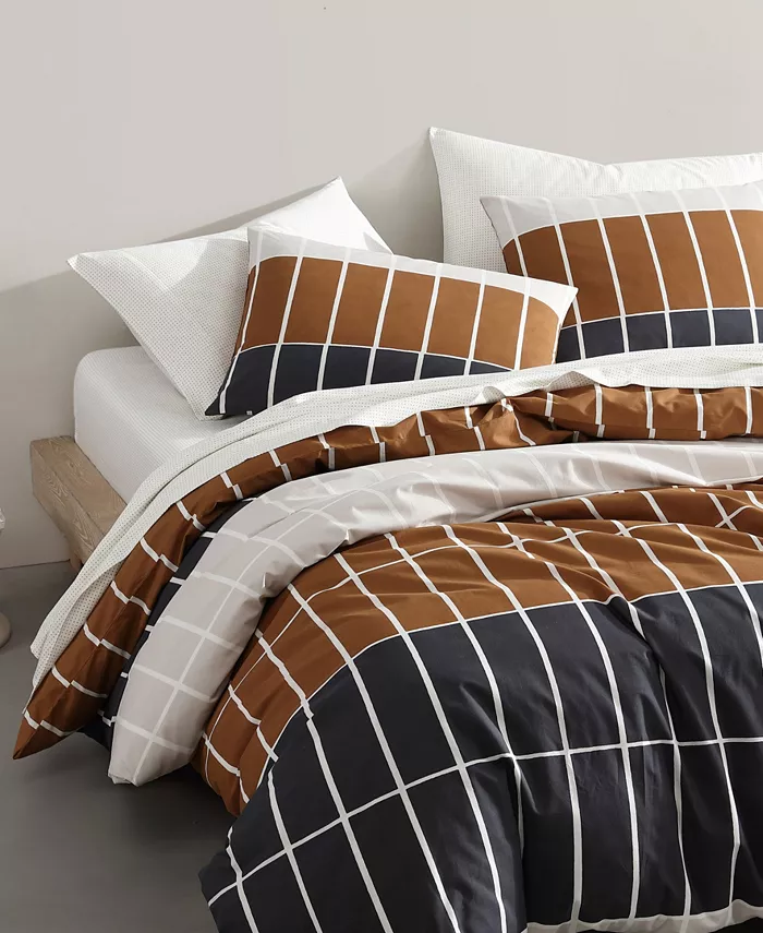 Marimekko Tiiliskivi Raita Cotton 3 Piece Duvet Cover Set， Full Queen