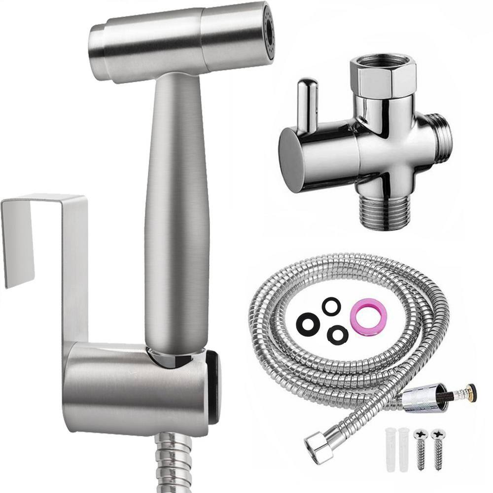 Tileon Non- Electric Handheld Bidet Sprayer for Toilet Single Handle Bidet Attachment in. Brushed Nickel AYBSZHD1359