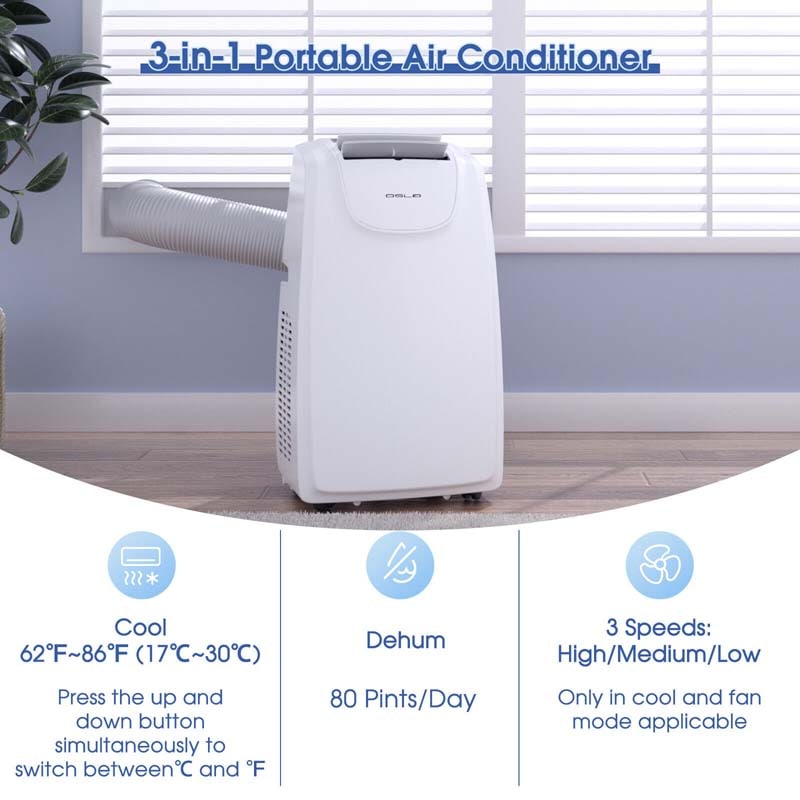 12000 BTU Portable Air Conditioner with Remote Control Cooling Fan Dehumidifier