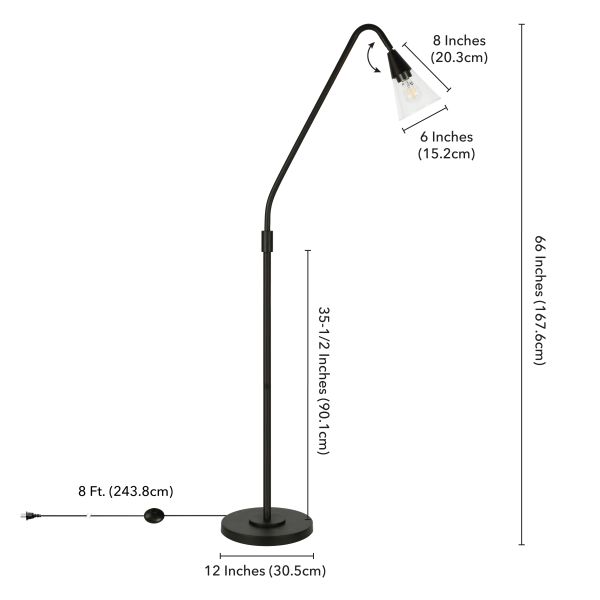 Challice Arc Floor Lamp with Glass Shade in Blackened Bronze/Clear