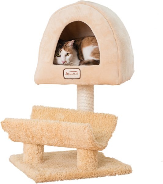 Armarkat 31-in Cat Scratching Post and Condo Cat Tree， Goldenrod