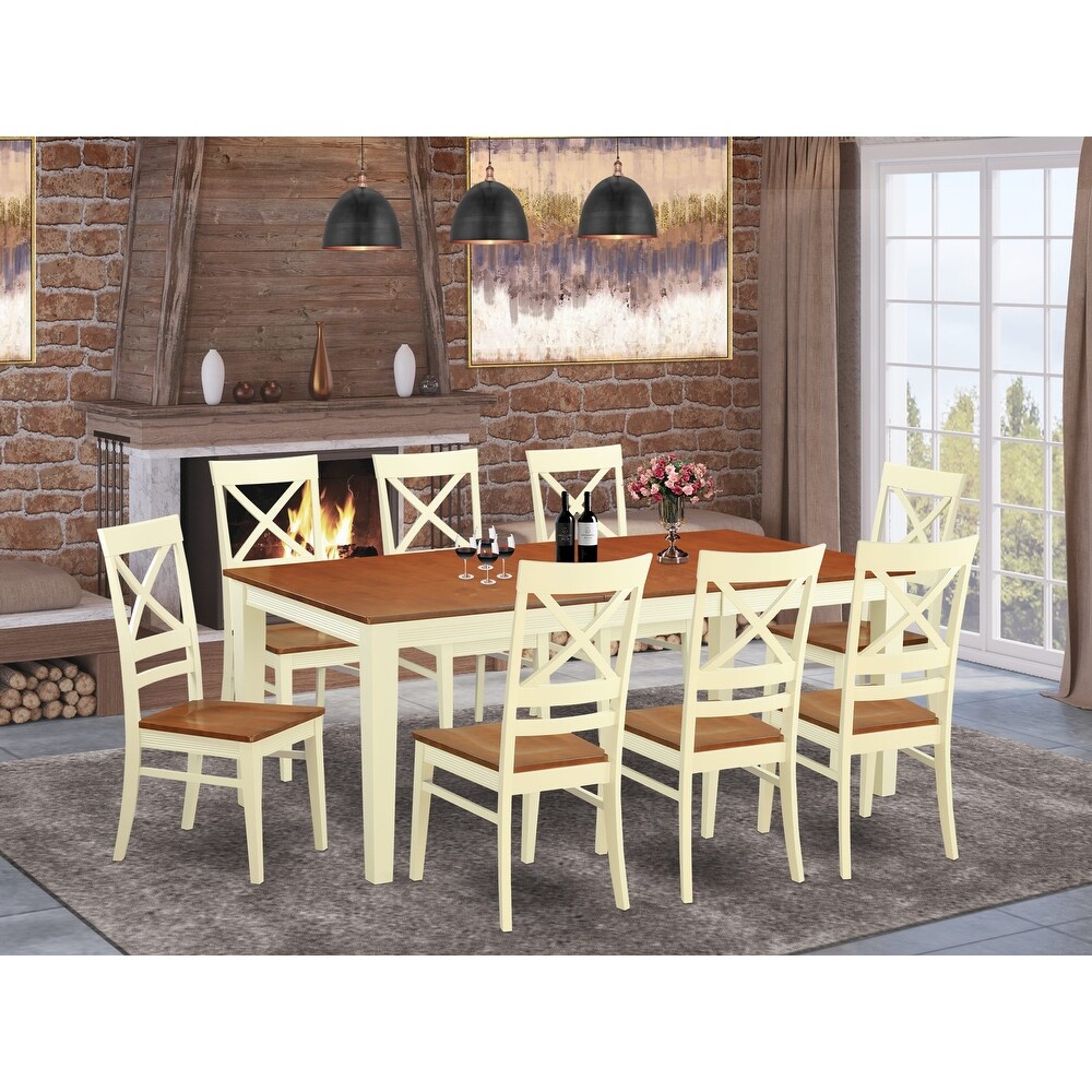 East West Furniture 9 Piece Dining Room Furniture Set  A Rectangle Wooden Table and 8 Kitchen Dining Chairs  (Finish Options)