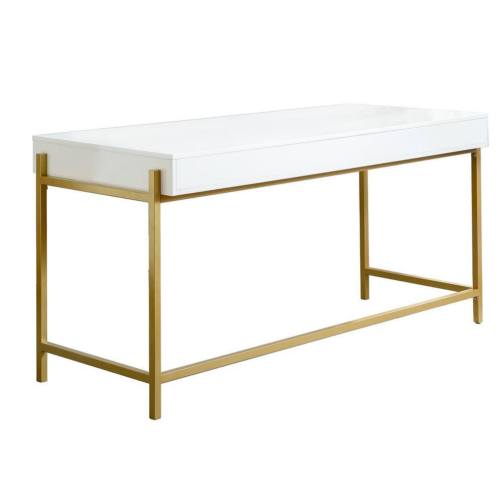 JAYDEN CREATION Zulma White Writing Desk with Golden Base DKHN0066-1