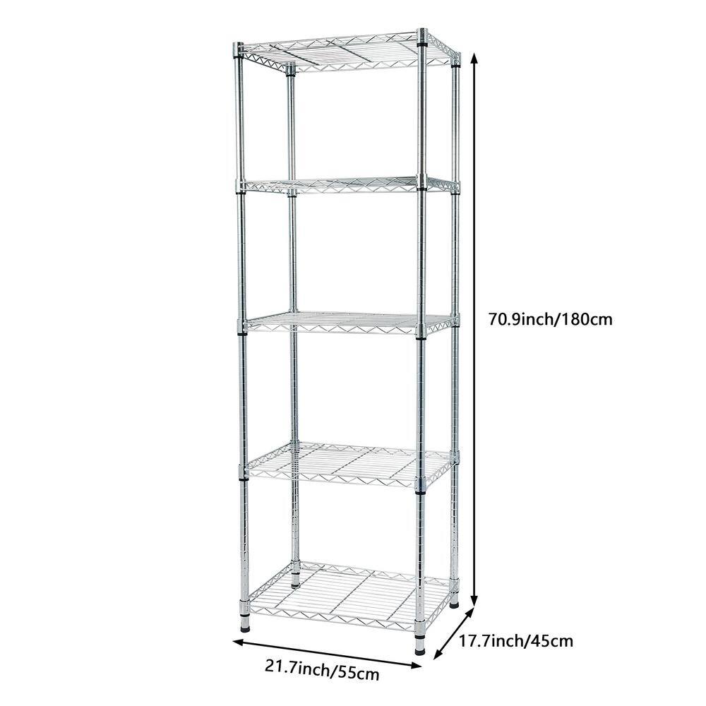 Karl home Silver 5-Tier Heavy Duty Steel Freestanding Garage Storage Shelving Unit (17.72 in. W x 71 in. H x 21.65 in. D) 302992573426