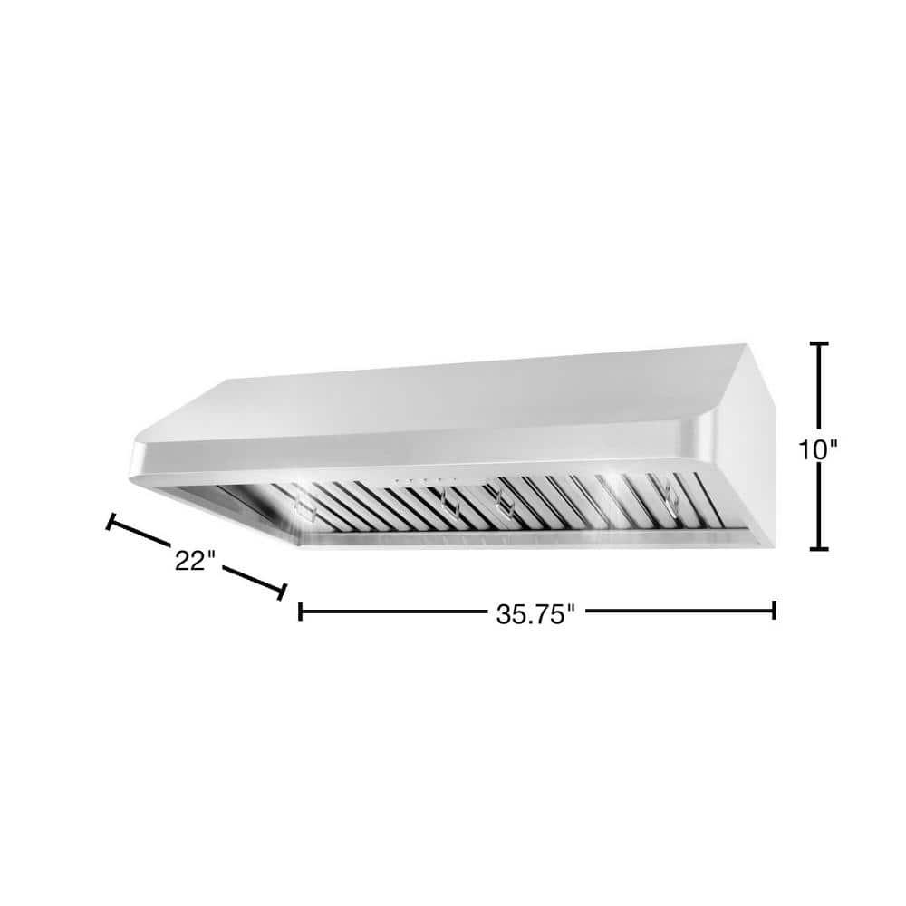 Cosmo 36 in Ducted Under Cabinet Range Hood in Stainless Steel with Push Button Controls LED Lighting and Permanent Filters