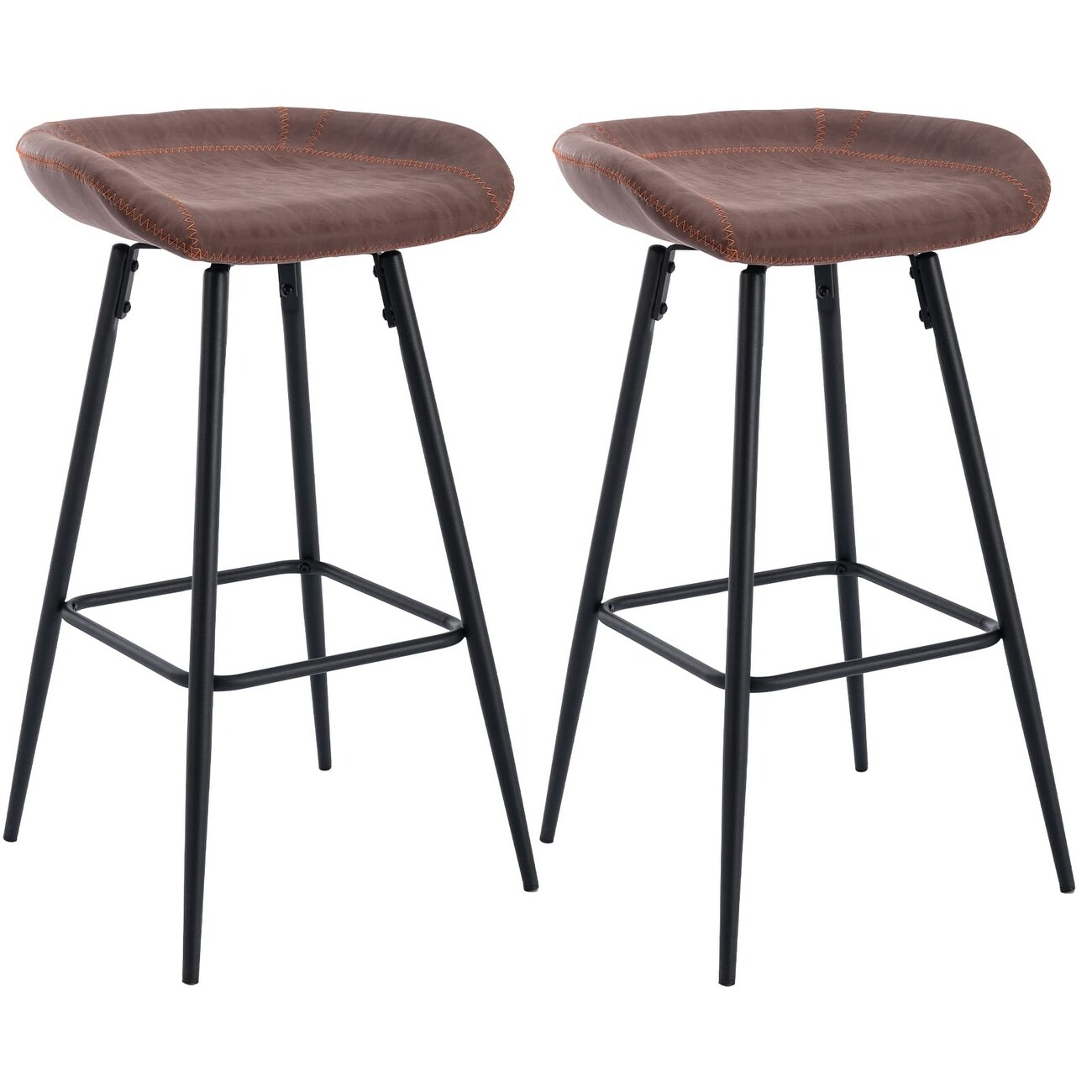 30 Inch Bar Stools Set of 2 Swivel Industrial Metal Bar Stools with Footrest PU Leather Seat for Kitchen IslandandBar， Brown