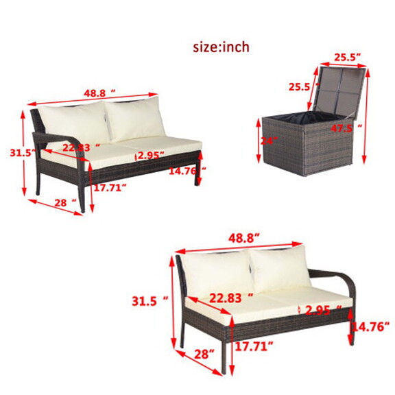 3 Piece Patio Sectional Wicker Rattan Outdoor Furn...