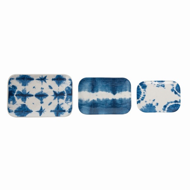 Blue Spring Shibori Design Trinket Dishes Set Of 3