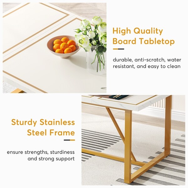 0.9 Inch Dining Table for 6 to 8， Modern Kitchen Table Dining Room Table， Rectangle Dinner Table