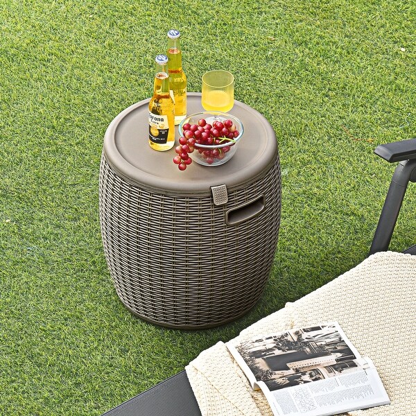 Costway 9.5 Gallon 4in1 Patio Rattan Cool Bar Cocktail Table Side